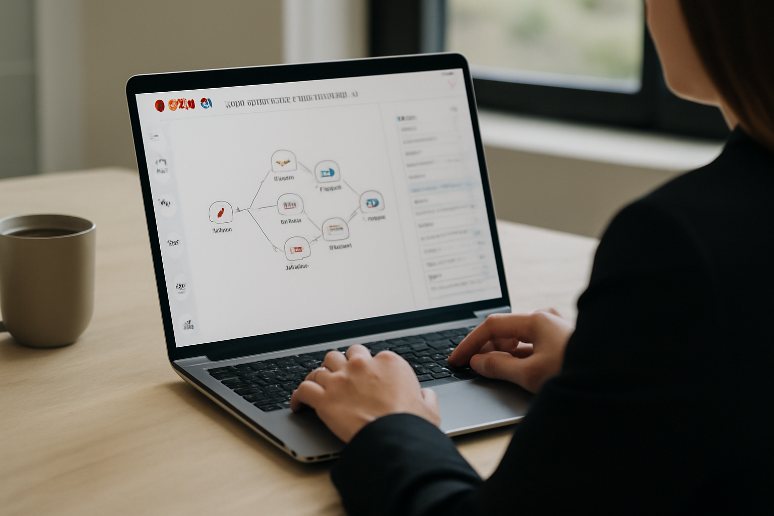 Interface professionnelle de la plateforme n8n affichant un workflow automatisé intégrant CMS, CRM et canaux de communication dans un cadre e-commerce.