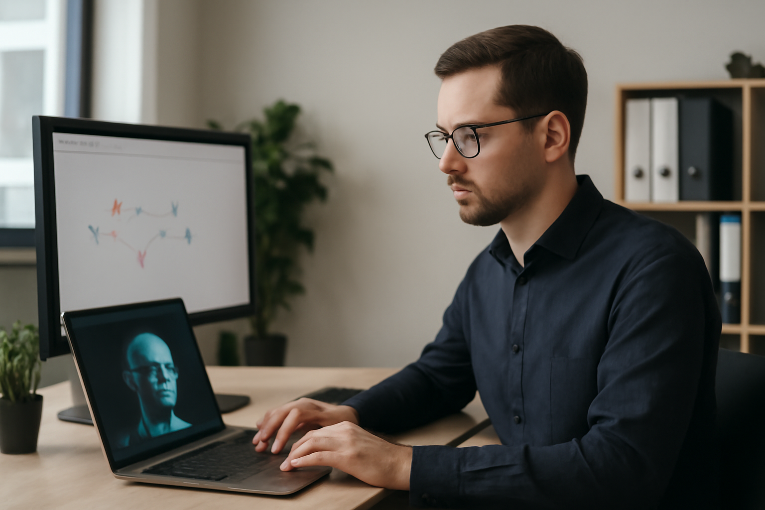 Image représentant un expert en automatisation e-commerce utilisant n8n et IA pour gérer les paniers abandonnés, avec des éléments visuels de plateformes e-commerce et d'outils d'emailing intégrés, dans un environnement professionnel de bureau.