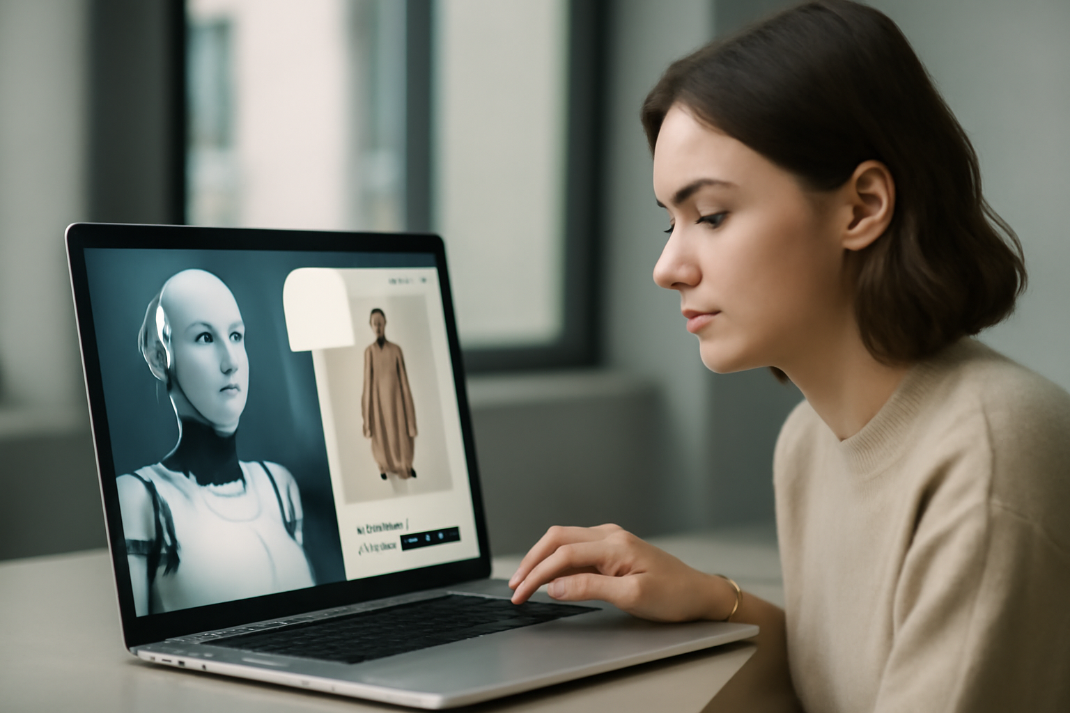 Assistant IA personnalisé interagissant avec un client lors d'une session d'achat e-commerce sur un site de cosmétiques, démontrant la personnalisation des recommandations produits.