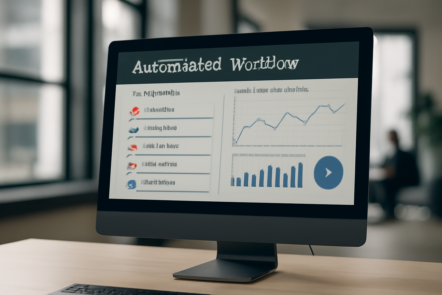 Interface de workflow automatisé intégrant des alertes métiers, avec des éléments visuels représentant l'intelligence artificielle et des notifications numériques dans un environnement professionnel.