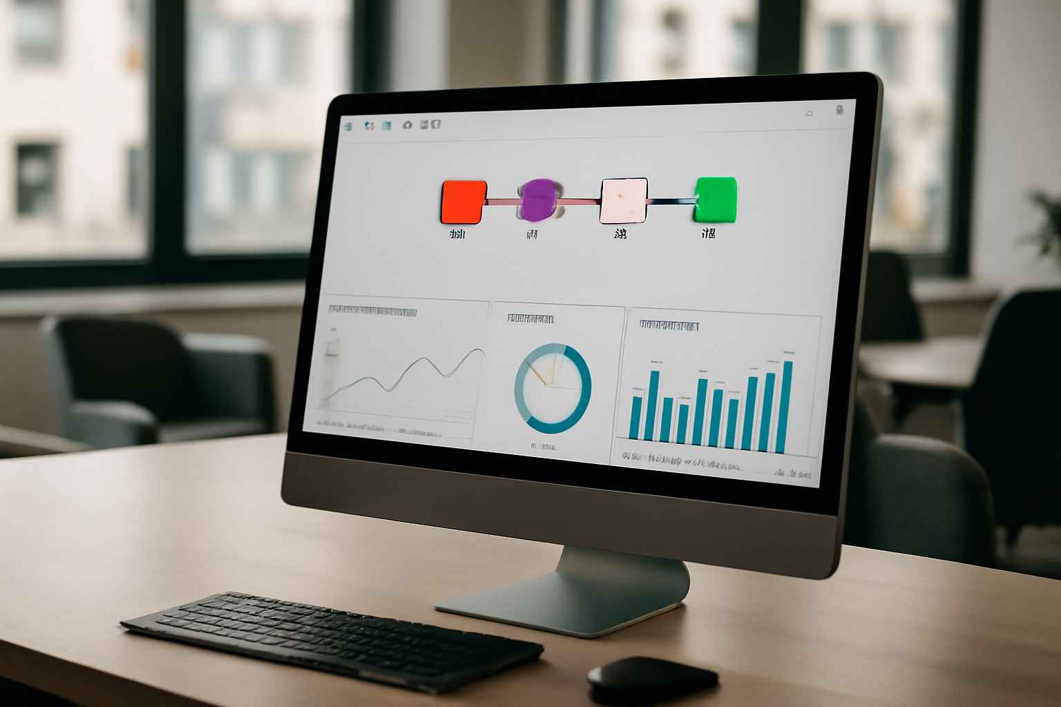 Un écran d’ordinateur affichant un workflow d’automatisation marketing avec n8n, des graphiques et des données analytiques, représentant la personnalisation basée sur l’IA en marketing digital.