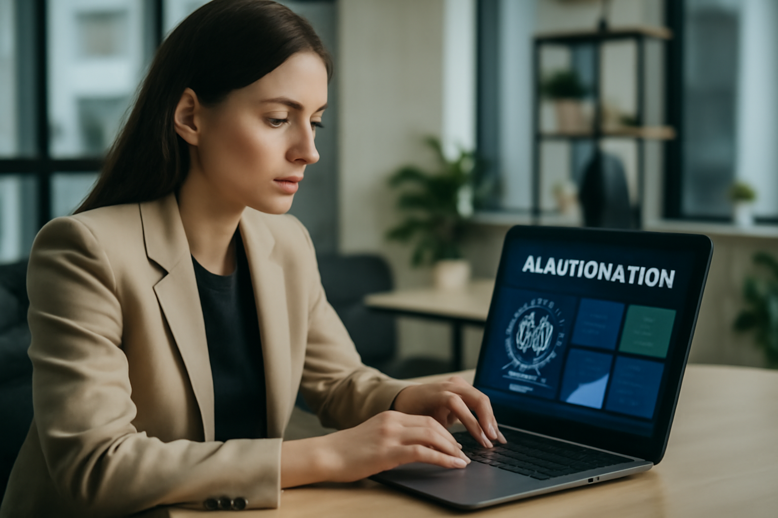 Image illustrant un professionnel des ressources humaines utilisant une plateforme d'automatisation IA dans un bureau moderne.