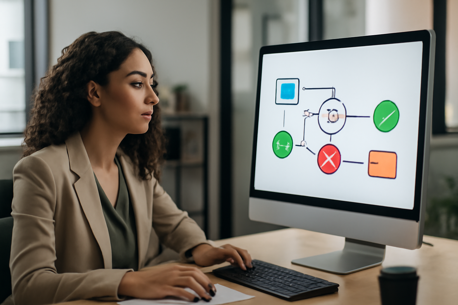 Image d'un professionnel du marketing travaillant sur des workflows automatisés avec des connecteurs logiciels visibles à l'écran d'un ordinateur moderne.
