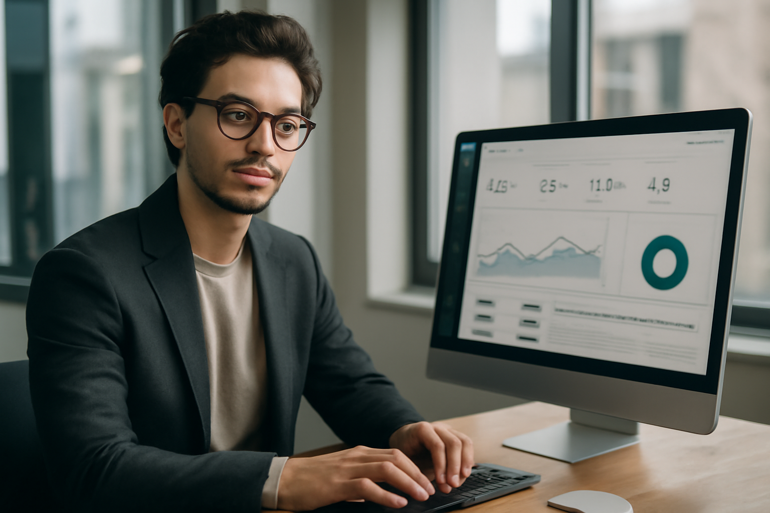 Automatisation de données CRM avec n8n montrant un tableau de bord digital et un expert en informatique