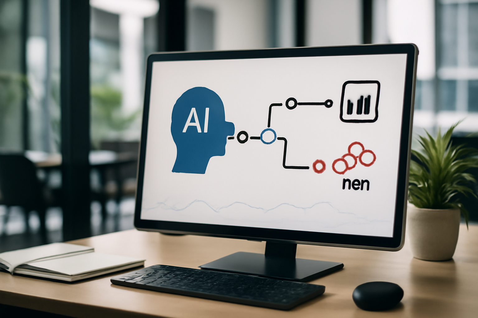 Automatisation intelligente et analyse prédictive des tendances marché avec n8n et IA dans un environnement de bureau moderne.